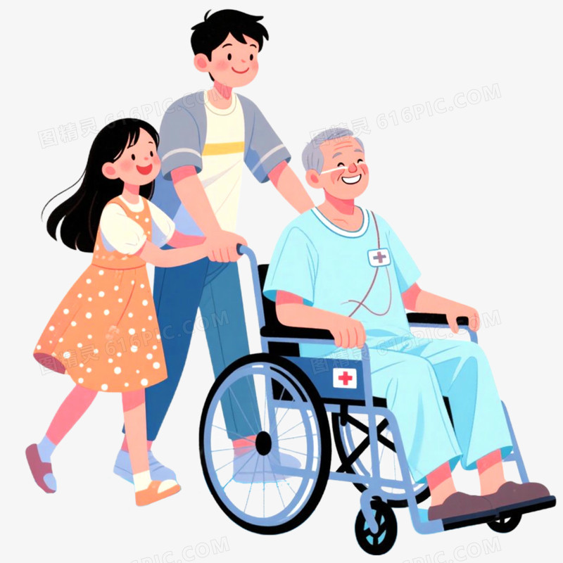 手绘插画病房探病免抠元素