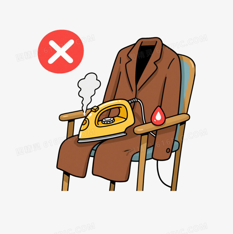 手绘卡通禁止熨斗放在椅子的衣服上免抠元素