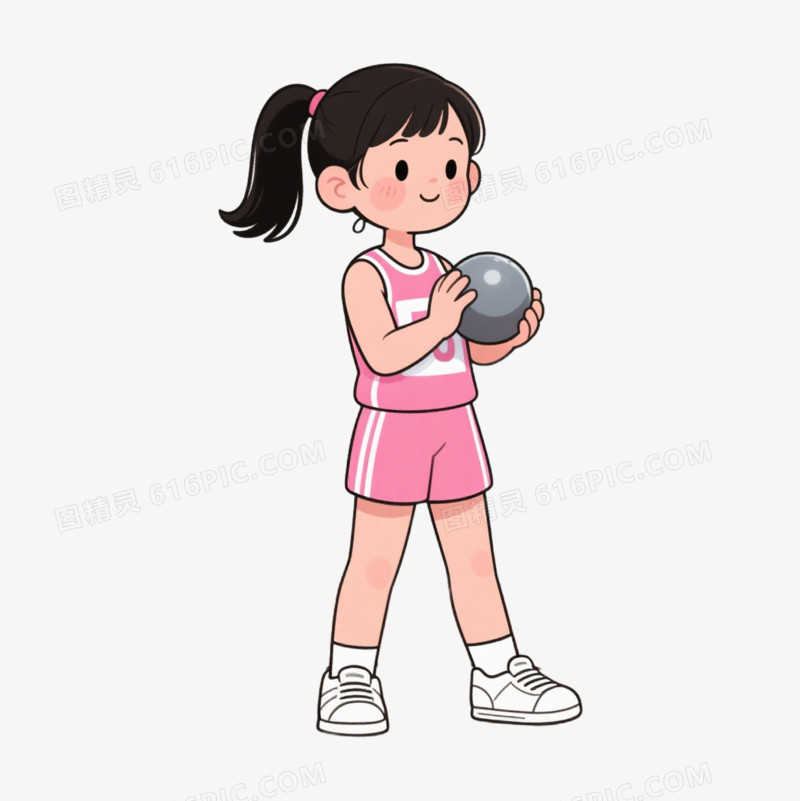 手绘卡通拿着铅球的小女孩免抠元素