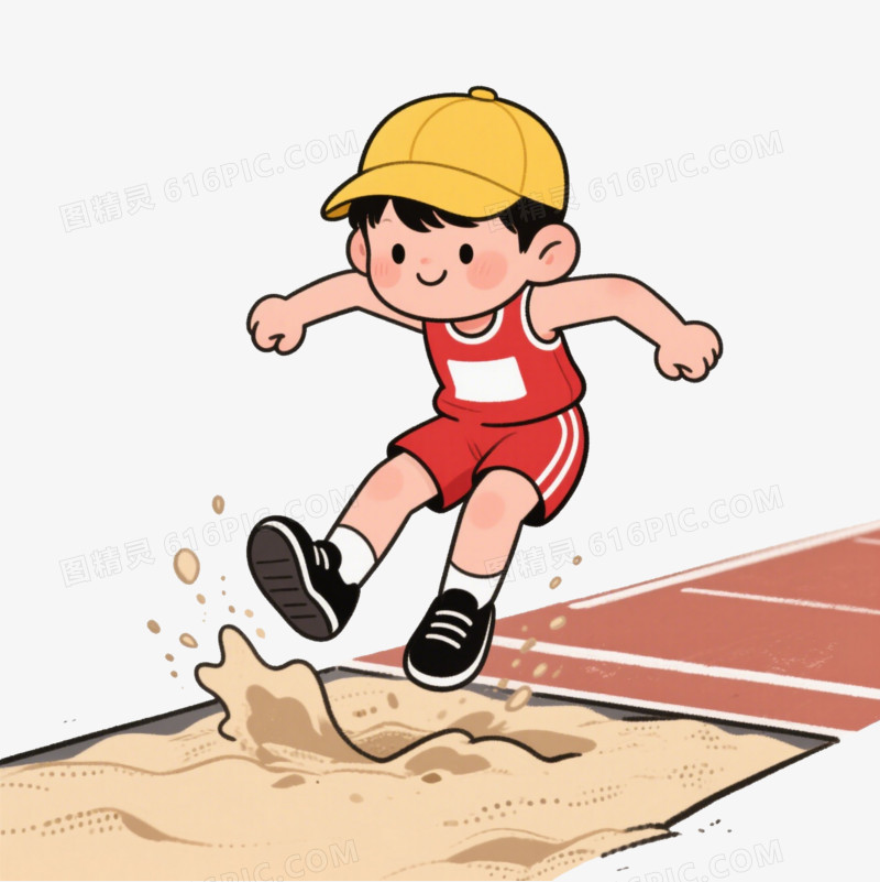手绘卡通跳远的小男孩免抠元素