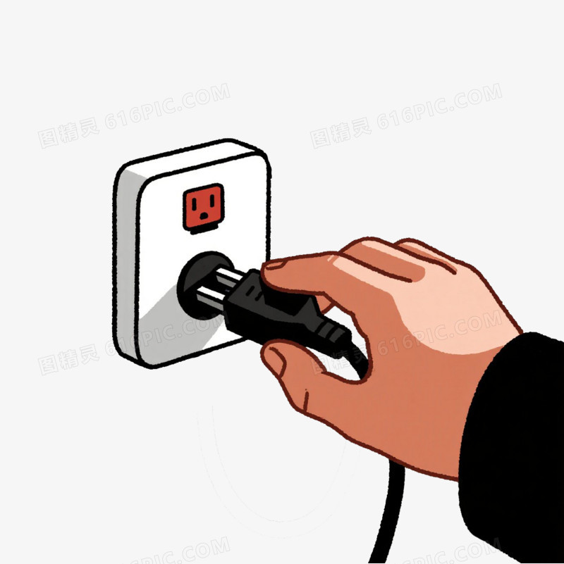 手绘卡通电器不用时拔掉插头免抠元素
