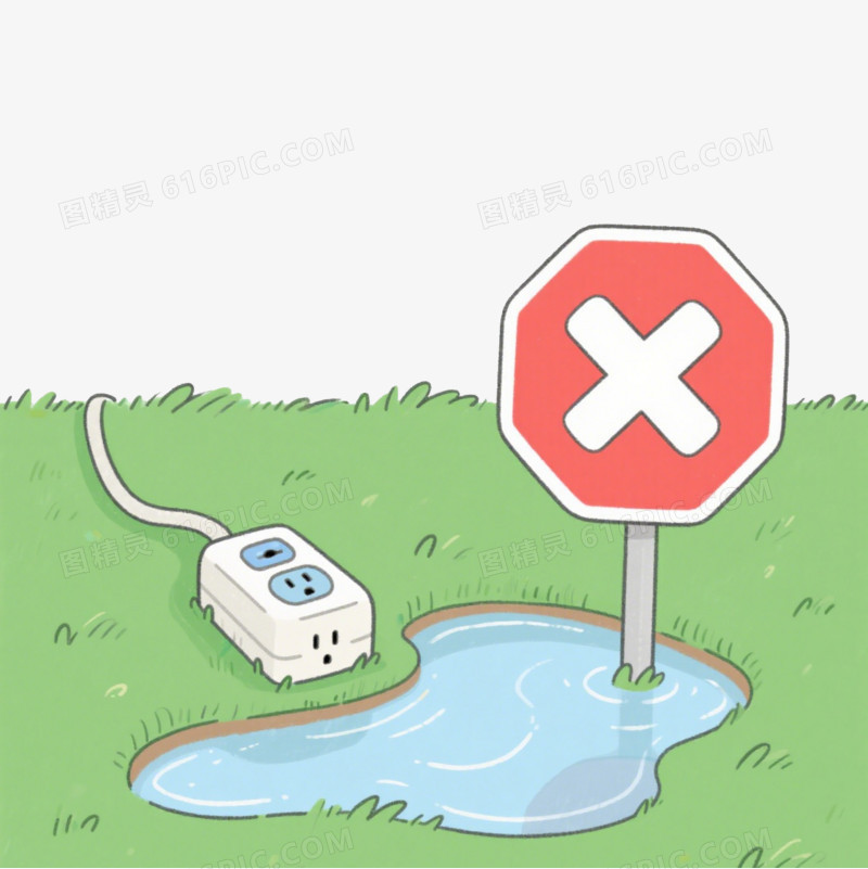 手绘卡通禁止把插排放进潮湿的地里免抠元素