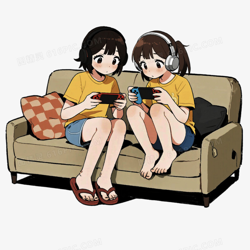 手绘插画风格打游戏免抠元素