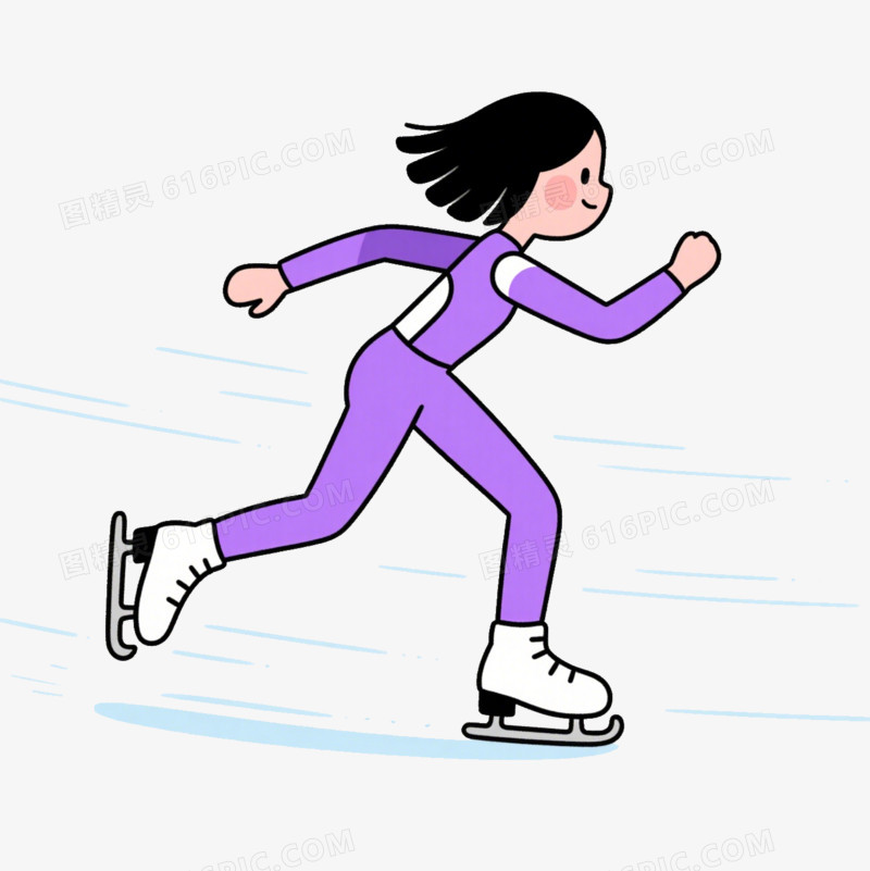 手绘卡通在滑冰比赛的女孩免抠元素