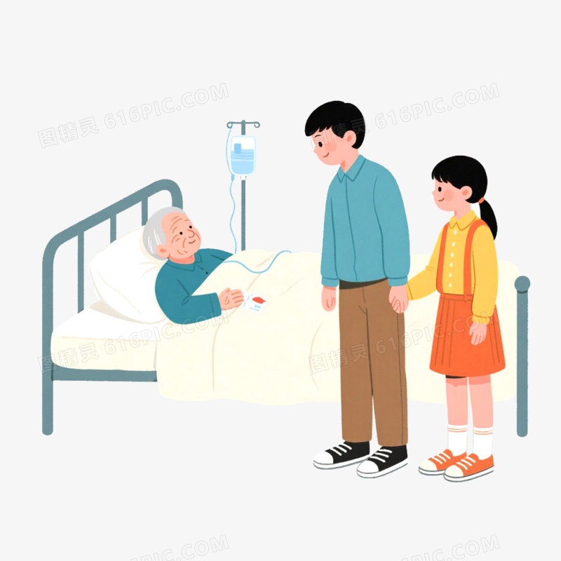 手绘插画病房探病免抠元素