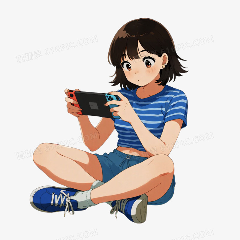 手绘插画风格打游戏免抠元素