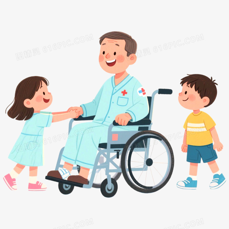 手绘插画病房探病免抠元素