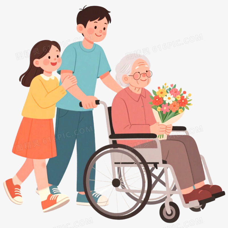 手绘插画病房探病免抠元素