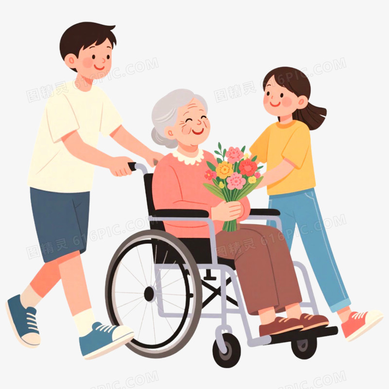 手绘插画病房探病免抠元素