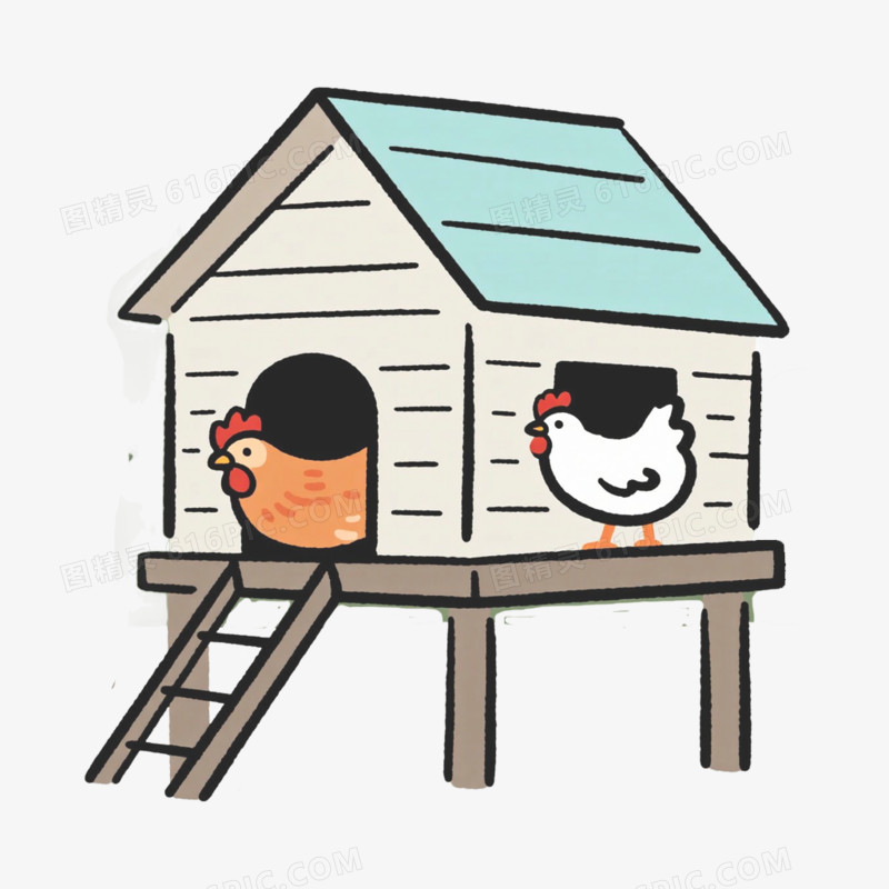 手绘卡通鸡舍免抠元素