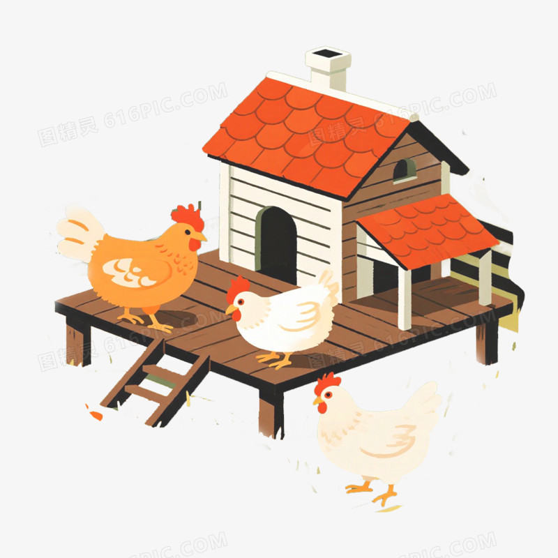 手绘卡通鸡舍免抠元素