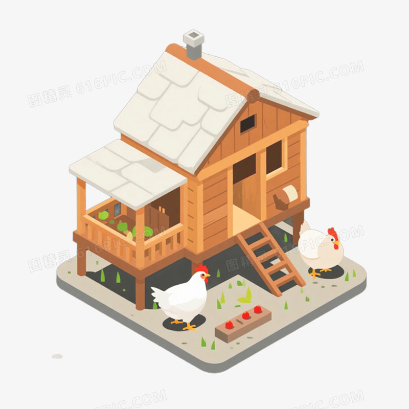 手绘卡通鸡舍免抠元素