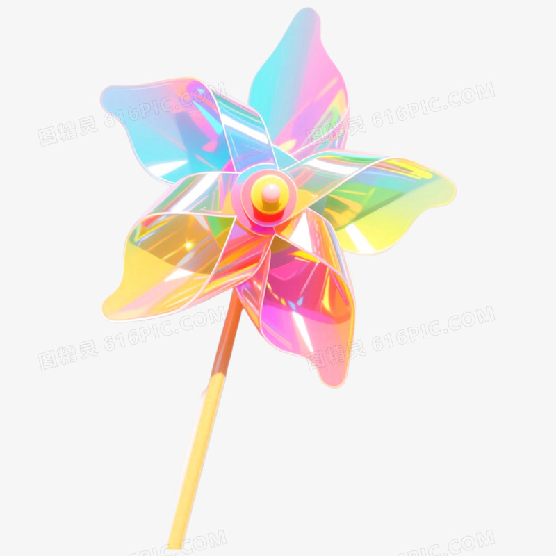手绘插画五彩玩具风车免抠元素