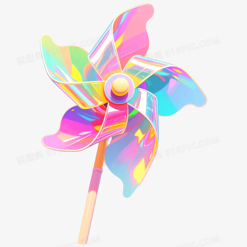 手绘插画五彩玩具风车免抠元素