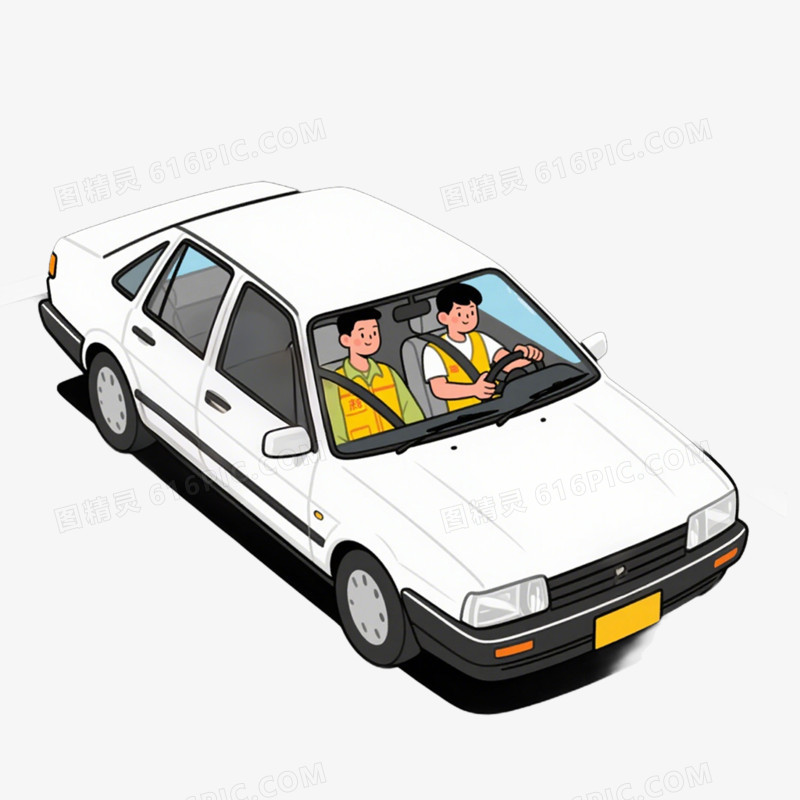 卡通插画风学驾驶学开车考驾照学车练车学习开车驾考免抠元素