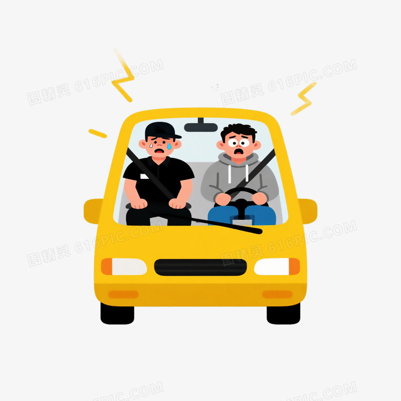 卡通插画风学驾驶学开车考驾照学车练车学习开车驾考免抠元素
