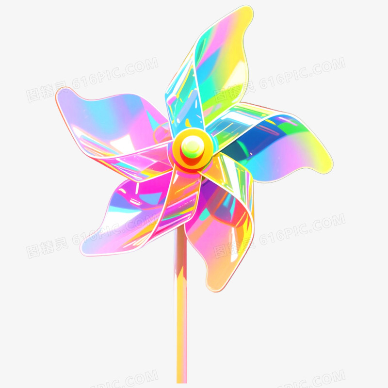 手绘插画五彩玩具风车免抠元素