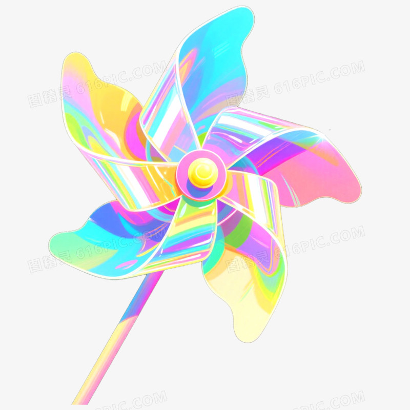 手绘插画五彩玩具风车免抠元素