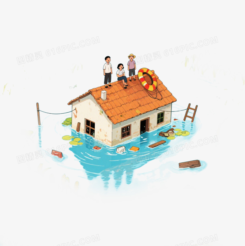 卡通插画风夏季自然灾害免抠元素