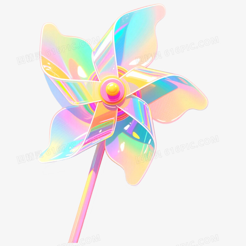 手绘插画五彩玩具风车免抠元素