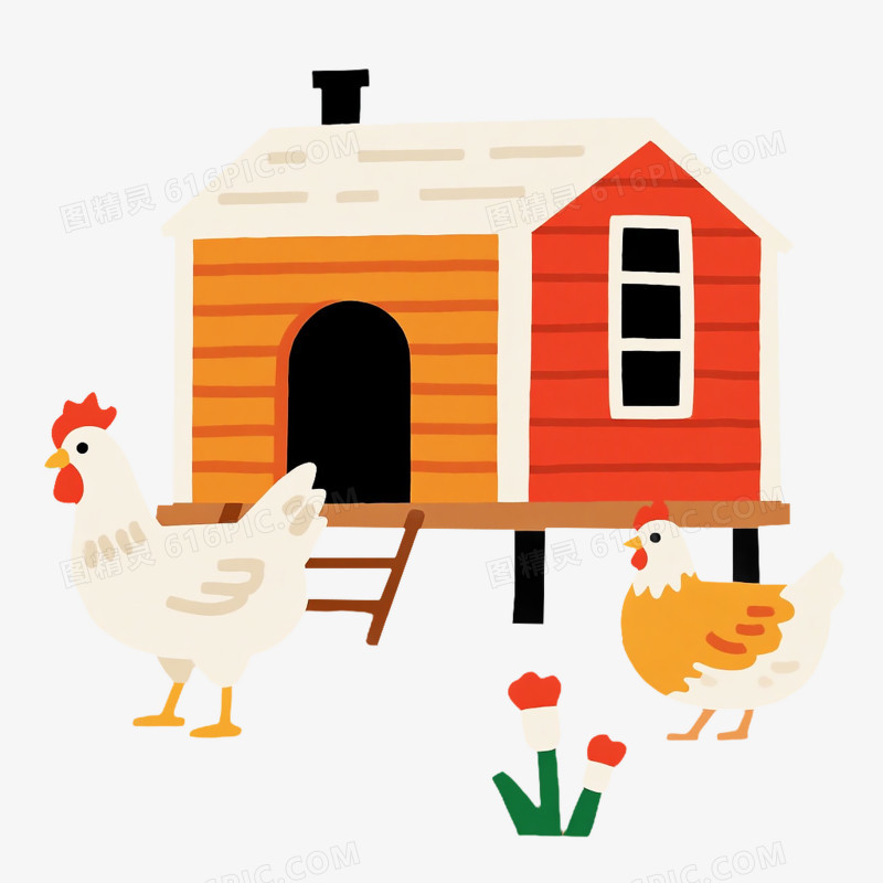 手绘卡通鸡舍鸡笼免抠元素