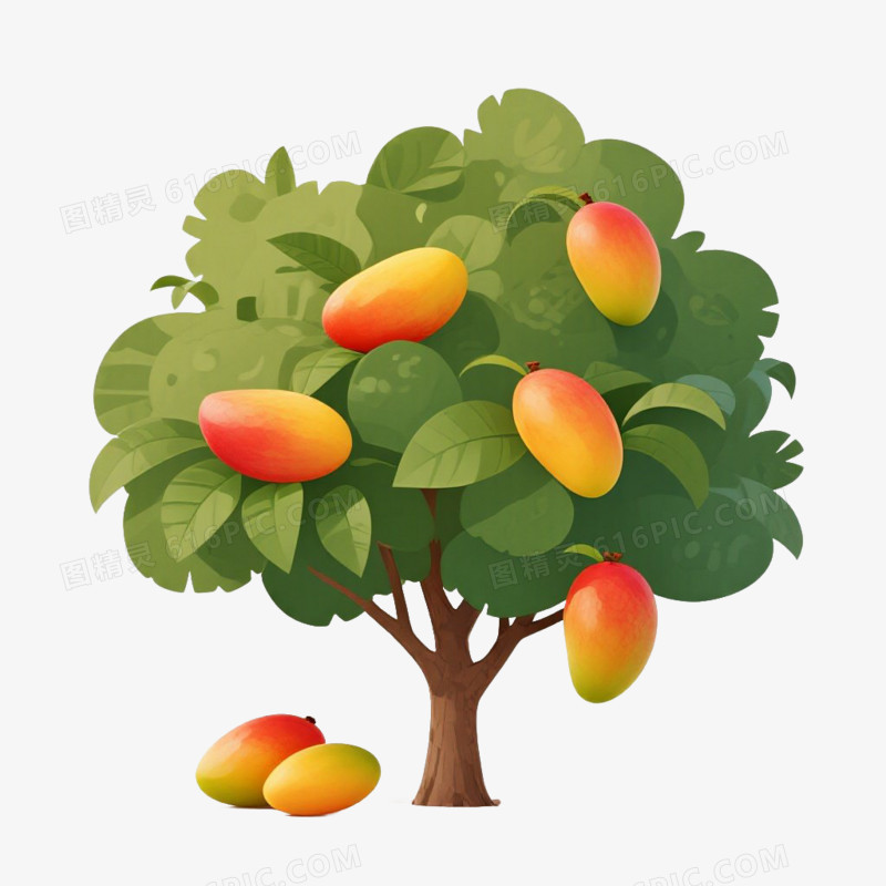 卡通插画风果树芒果树免抠元素