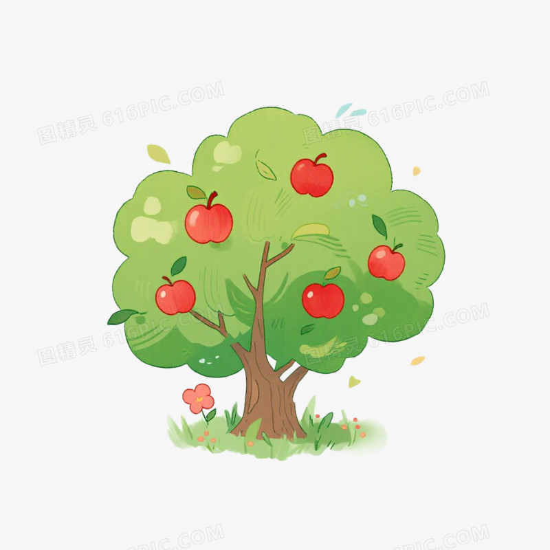 卡通插画风果树苹果树免抠元素