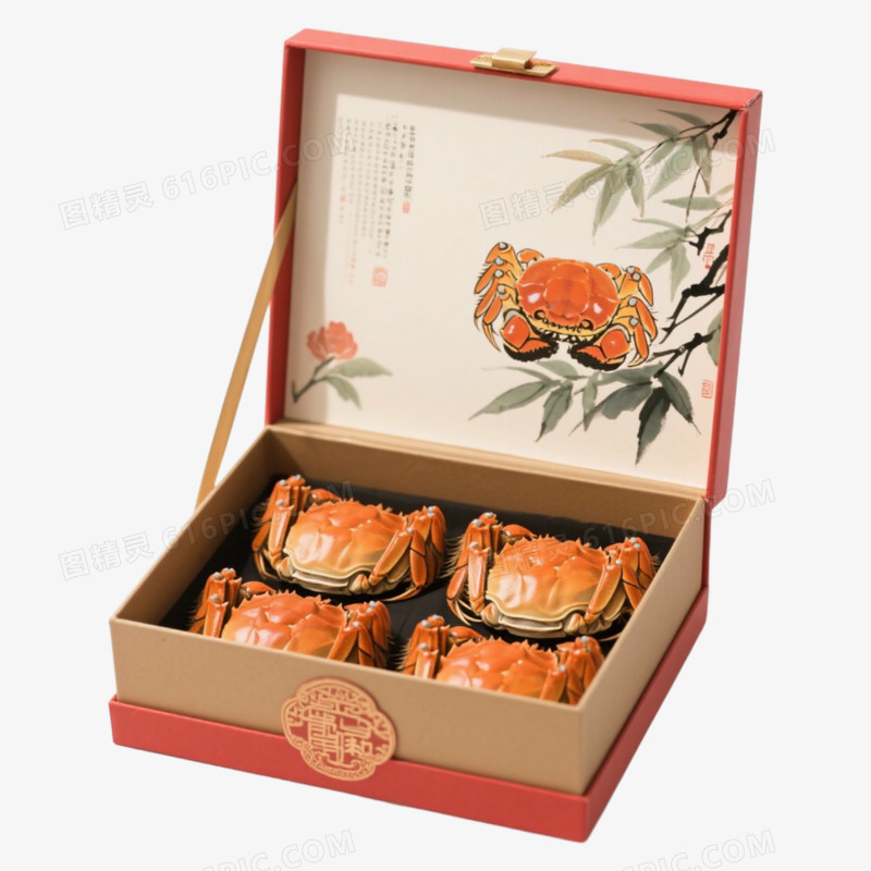 大闸蟹礼盒4只装中秋节食物特色礼盒免抠元素