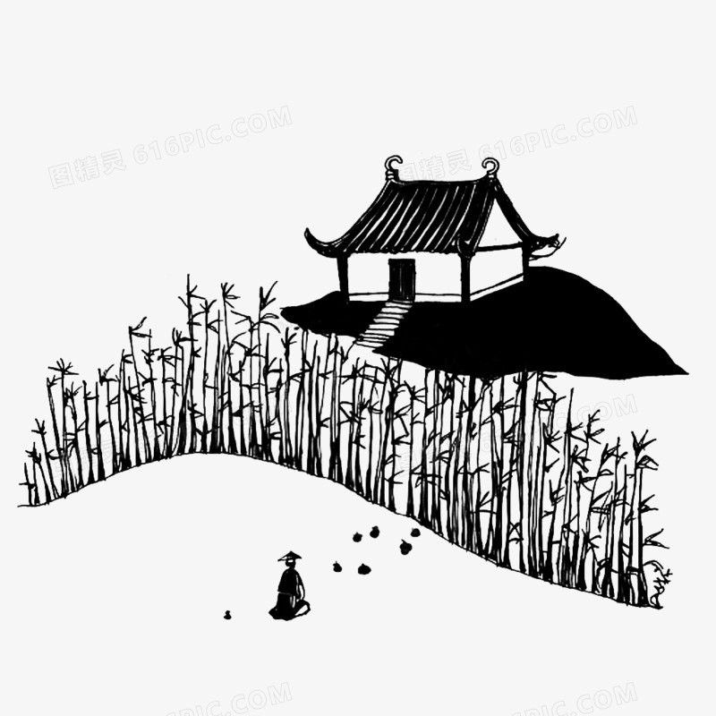 手绘卡古风简笔画建筑免抠元素