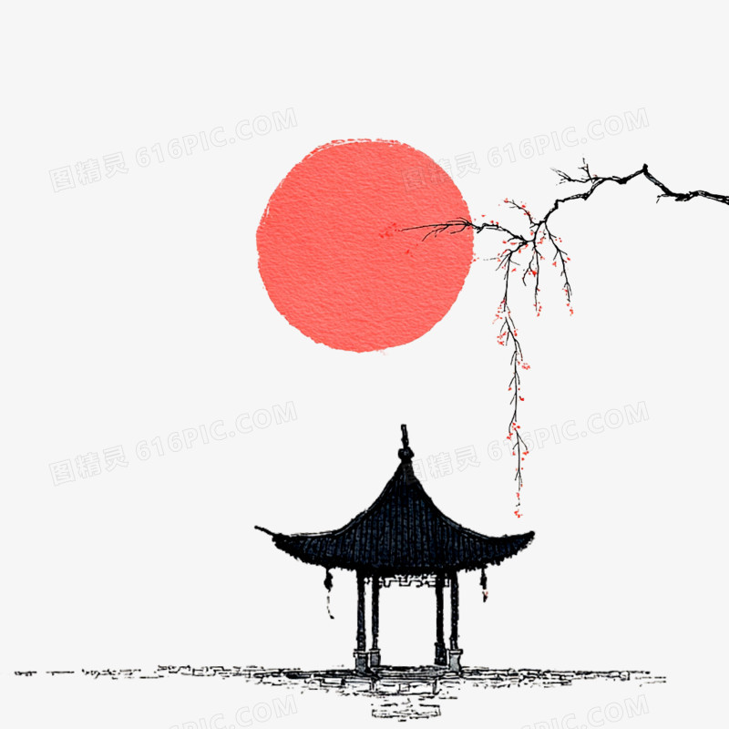 手绘卡古风简笔画建筑免抠元素