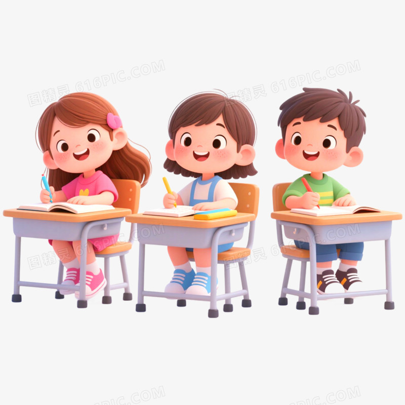 手绘插画学生教室学习免抠元素