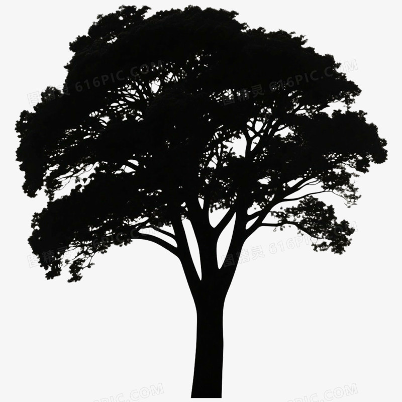 手绘插画果树黑色剪影免抠元素