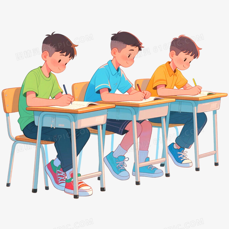 手绘插画学生教室学习免抠元素