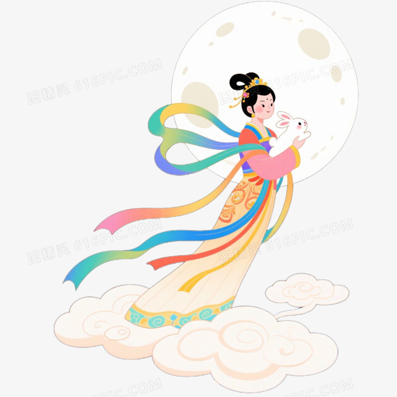 祥云上嫦娥奔月免抠元素