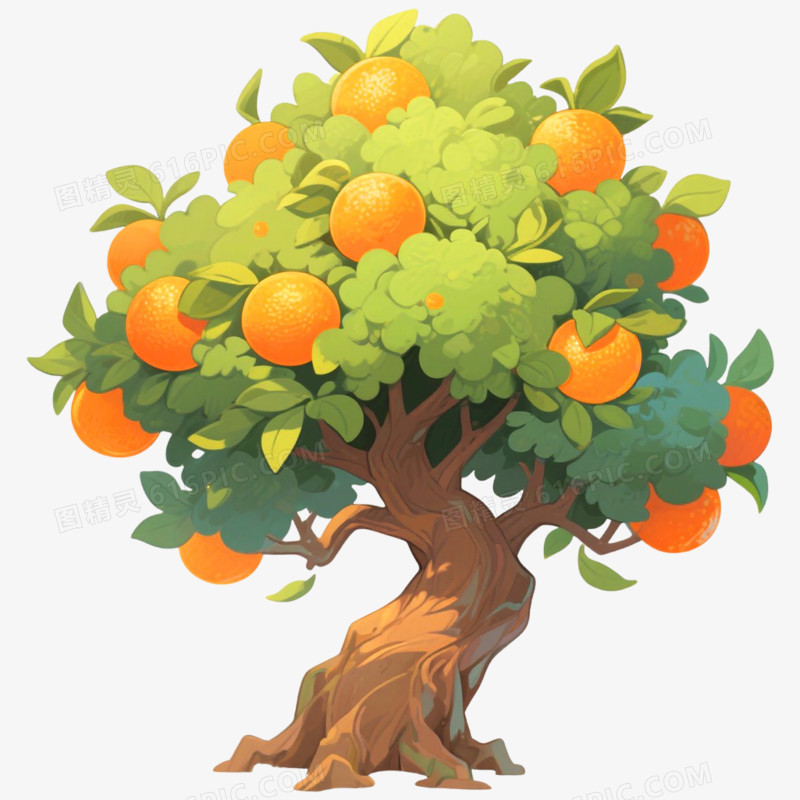 手绘插画果树橘子树免抠元素