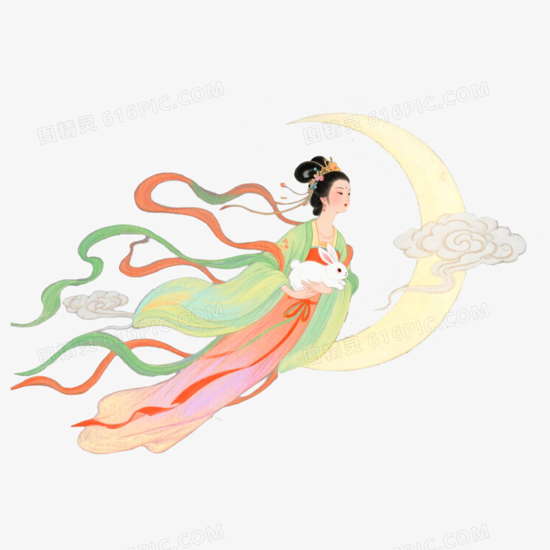祥云弯月嫦娥奔月免抠元素