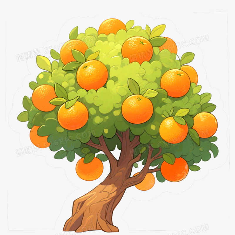 手绘插画果树橘子树免抠元素
