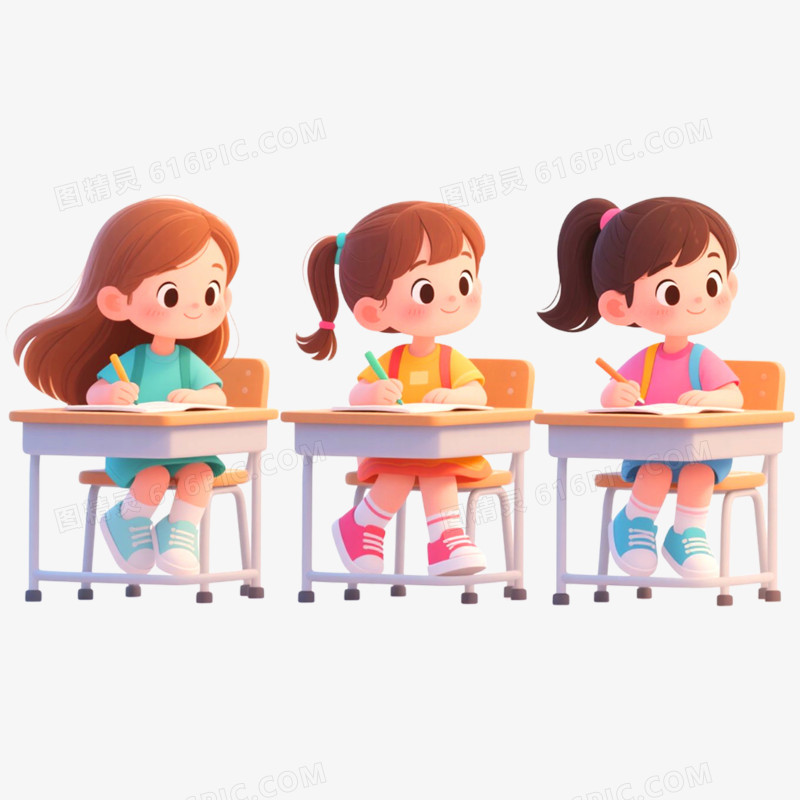 手绘插画学生教室学习免抠元素