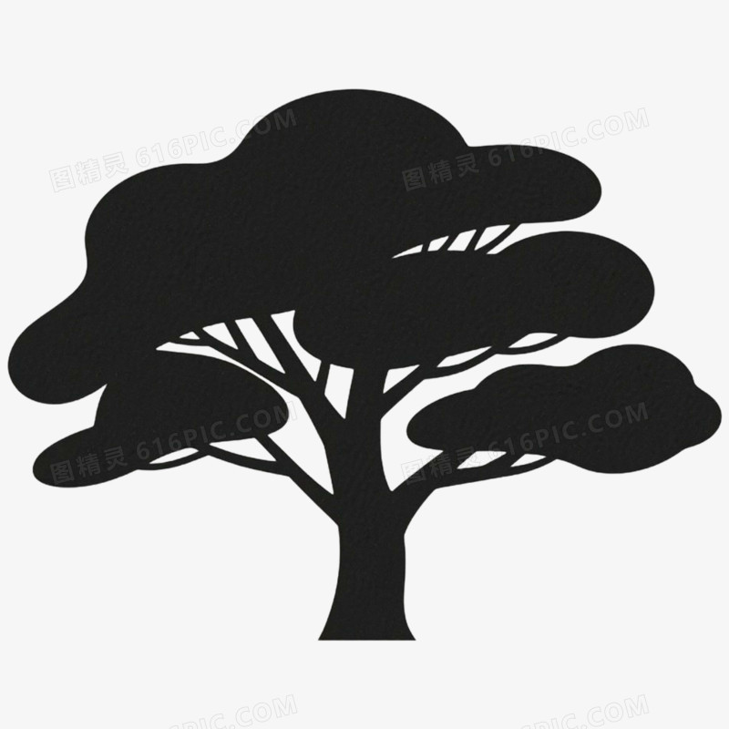 手绘插画果树黑色剪影免抠元素