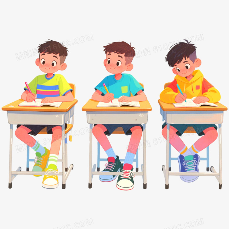 手绘插画学生教室学习免抠元素