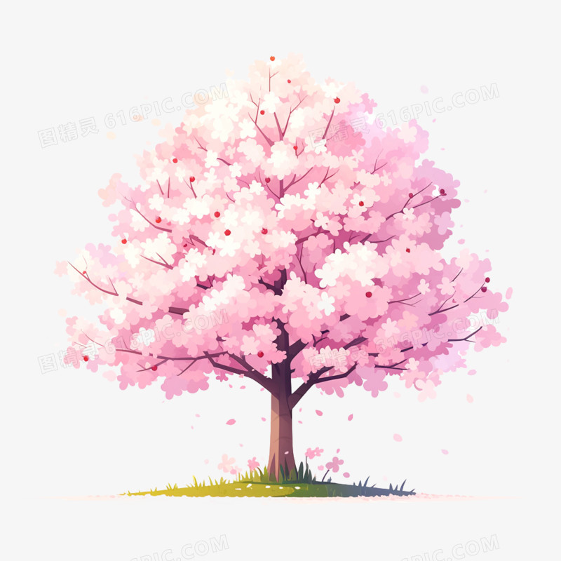 手绘卡通树樱花树免抠元素
