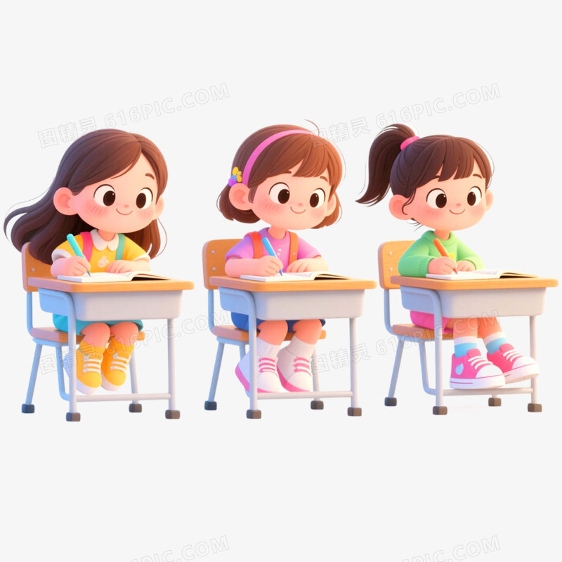 手绘插画学生教室学习免抠元素