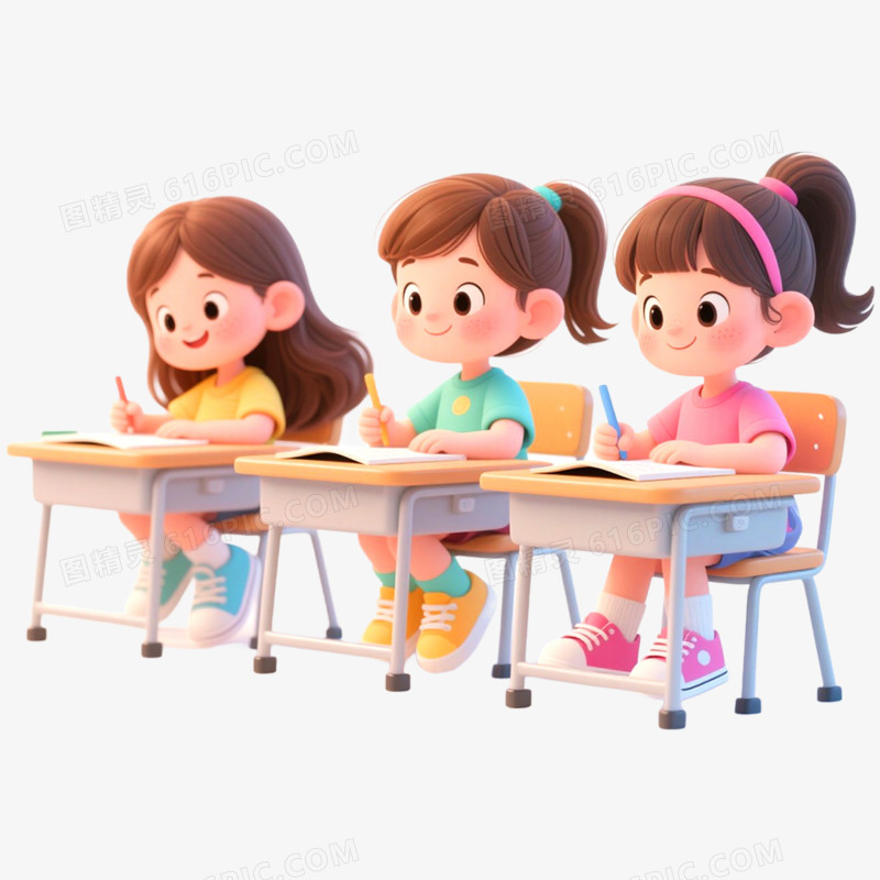 手绘插画学生教室学习免抠元素