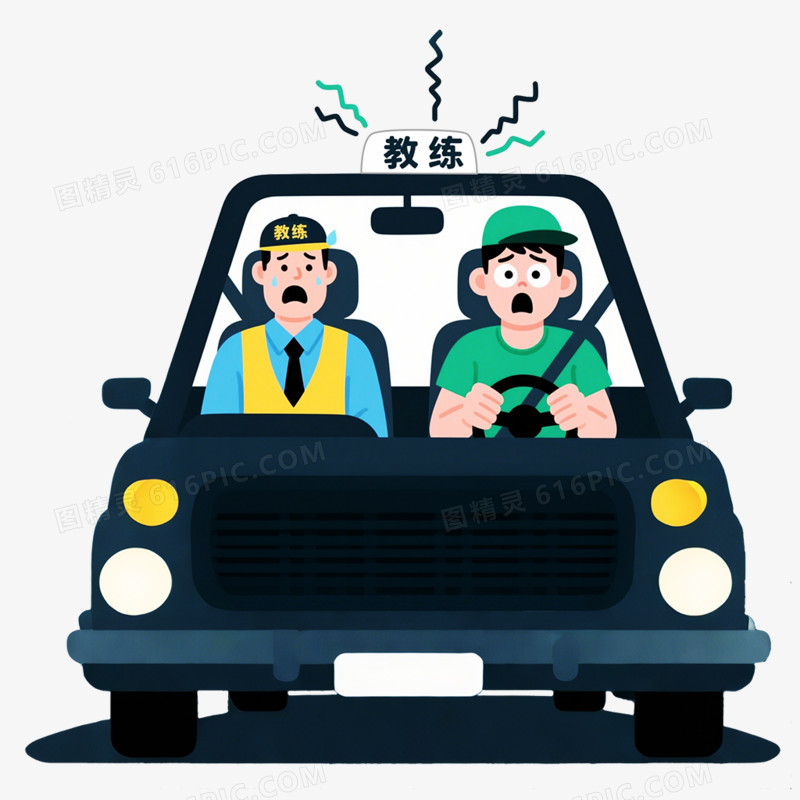 卡通插画风学驾驶学开车考驾照学车练车学习开车驾考免抠元素