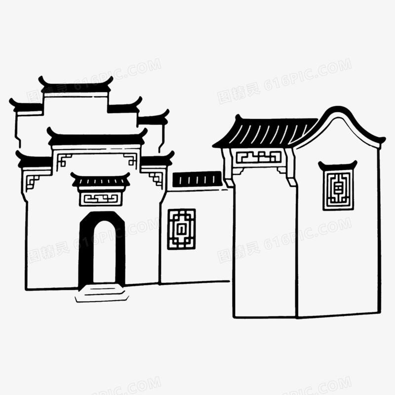 江西婺源古风简笔画免抠元素