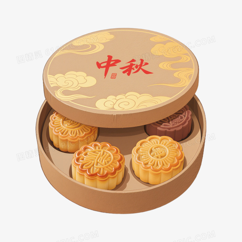 插画风一盒中秋月饼免抠元素