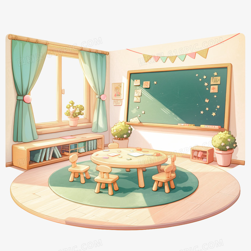 手绘卡通幼儿园教室免抠元素