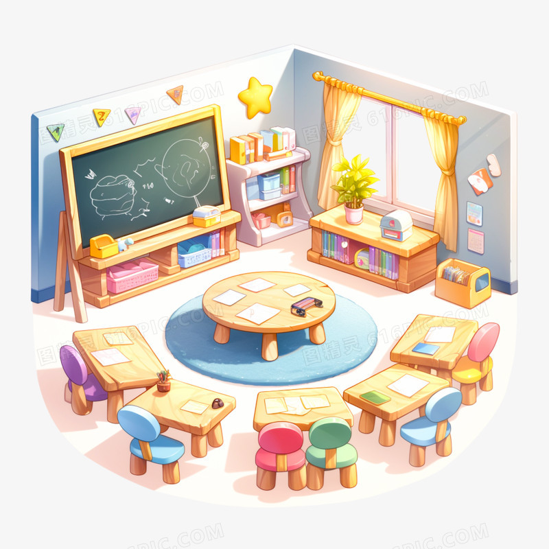 手绘卡通幼儿园教室免抠元素