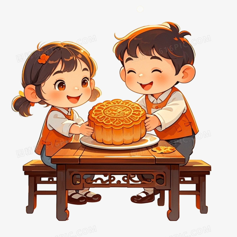 中秋节吃月饼的小孩子免抠元素