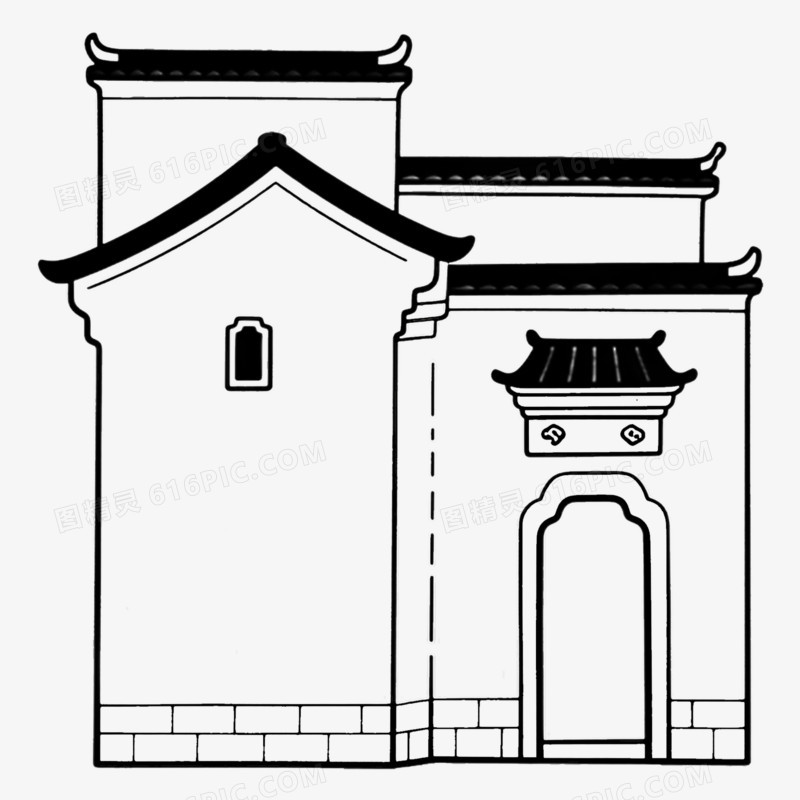 江南古镇古风简笔画免抠元素